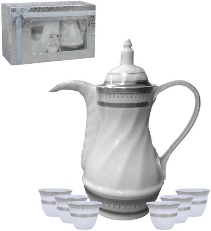Turkish Coffee Gawa Serving Set 6 Porcelain Cups with Matching Coffee Pot