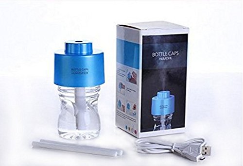 Mini Portable Bottle Cap Air Humidifier with bottle for office home travel (blue)