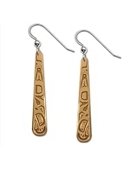 14K Yellow Gold Northwest Coast Native American Eagle Paddle Earrings. Made in USA.