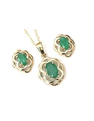 Peninsula Jewellery 9Ct Gold Emerald Celtic Pendant And Stud Earring Set