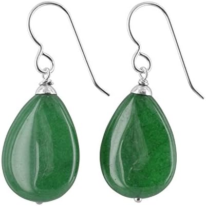 Emerald Green Jade Quartz Gemstone Sterling Silver Handmade Earrings by Ashanti, Pear Shape Polished Briolette Dangle Earrings, Stunning &amp; Bold