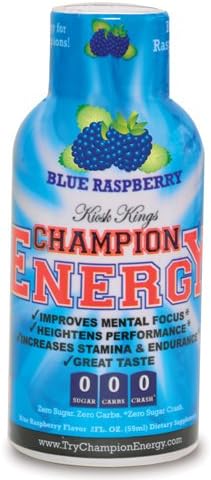 Kiosk Kings Champion Energy Shot Bottles, Blue Raspberry, 12 Count
