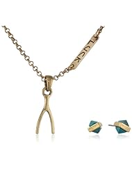 Lucky Brand "Sp14 Project X Luck" Wishbone Pendant Necklace and Stud Earrings Jewelry Set