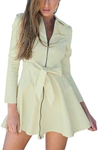 OVERMAL Women's Elegant Butterfly Long Trench Coat with Belt (ASIA S, Beige)