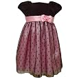Baby Holiday Dress Velvet Top W/Dot Tulle Skirt (12m-24m) (18m, Brown-DustyPink)