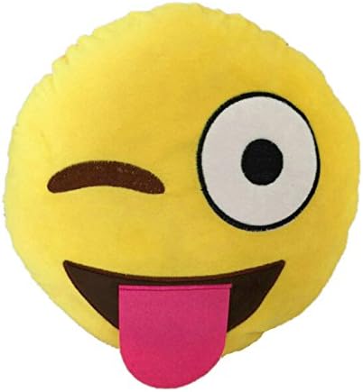 30cm Emoji Smiley Emoticon Yellow Round Cushion Pillow Stuffed Plush Soft Toy(Tongue)