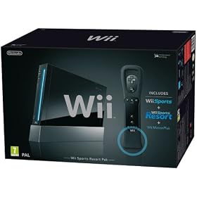 Nintendo Wii Console (Black) with Wii Sports + Wii Sports Resort and Motion Plus Controller (Wii)