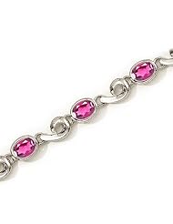 14K White Gold Oval Pink Topaz Bracelet