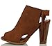 Delicious Women's Polite Peep Toe Faux Suede Fringe Tassel Stacked Heels Ankle Boot