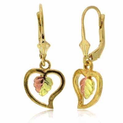 Vermeil (24k Gold over Sterling Silver) Tri Color Heart Leaf Design Dangle LeverBack Lever Back Earrings