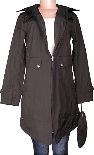 Cole Hann Women's Packable Hooded Rain Jacket, (Size Small, Black)