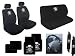 13 Piece Auto Interior Gift Set - 2 White Skull and Cross Bone Front Low Back Bucket Seat Covers, 2 White Skull and Cross Bone Head Rest Covers, 1 White Skull and Cross Bone bench seat Cover, 1 White Skull and Cross Bone Steering Wheel Cover, 2 White Skull and Cross Bone Shoulder Harness Pressure Relief Cover, 2 White Skull and Cross Bone Front Floor Mats, and 2 Plain Black Rear Floor Mats