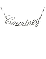 Sterling Silver COURTNEY Name Necklace Diamond Cut Finish Italy, 16 inch + 2 inch extention