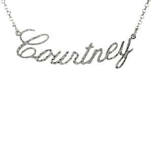Sterling Silver COURTNEY Name Pendant 16 in. Cable Chain Necklace (w/ 1 1/2 in. Extension) Diamond Cut Finish