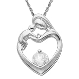 10k White Gold Round White Topaz and Diamond-Accent Mother and Child Heart Pendant, 18