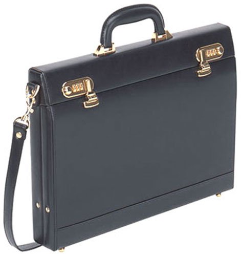 Black Leather Slim Attache Case 2 1/2 " On Sale