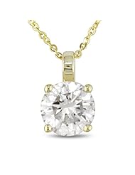 14k Yellow Gold Diamond Solitaire Pendant (0.08 Cttw, H-I Color, SI Clarity), 17"
