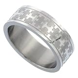 Surgical Steel 8mm Autism Awareness Jigsaw Puzzle Wedding Band Ring Matte Background, sizes 8 to 14