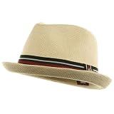 Color Band Solid Straw Fedora Hat - Khaki W20S59C