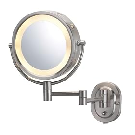 Jerdon Eclipse 8" Lighted Wall Mount  Mirror, 5X-1X Magnification, Nickel Finish