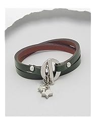 Olive Drab Star Leather Bracelet In White Base