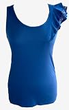 SEXY COOL LONG DEEP ROYAL BLUE SALSA RUFFLE SLEEVE T-SHIRT TOP WITH STUD DETAIL TRIM SIZES 12-18