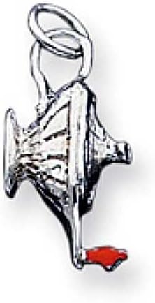 Sterling Silver 3-D Lamp of Knowledge Enamel Polished Solid Charm Pendant