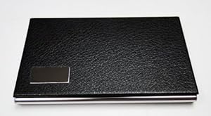 Business Name Card Holder Steel Leather Wrap Case - Black