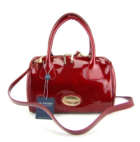 ARCADIA Italian Designer Handbag Purse with Shoulder Strap in Red or Black Leather