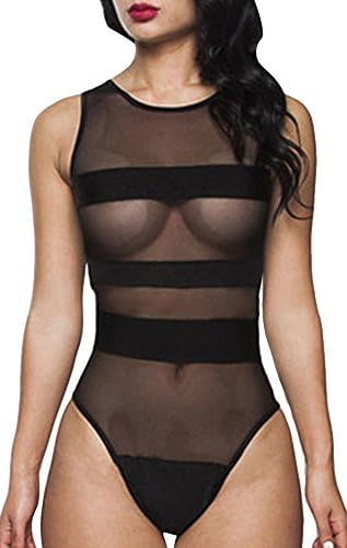 Ubasics Women's Sexy Hot Mesh Lingerie Body Stocking a Simple-Piece Underwear Suit Black L