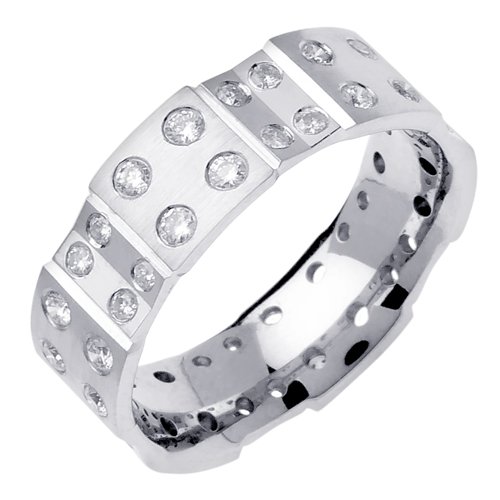 Elegant Diamond Wedding Bands With Comfort Fit 14K White Gold Can Also Be Made In Platinum or Other Colors 18K And 24K Is Also Available 7mm 1.08ct tw SI1 Clearity and H or I Color