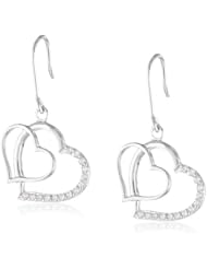 Sterling Silver Cubic Zirconia Double Open Heart Drop Earrings