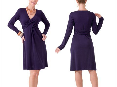 Women's Long Sleeve Deep-V Wrap-around Dress BLACK L