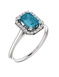 Platinum 7.00x5.00mm Emerald Cut London Blue Topaz and Diamond Halo-Style Ring -- LIFETIME WARRANTY