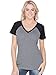 Kavio! Women Sheer Jersey Contrast V Neck Raglan Short Sleeve