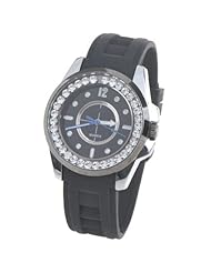 Orient Idea Ori-0301E Chic Leisure Style Rubber Band Quartz Watch with Rhinestone Inlaid for Girls Woman - Black