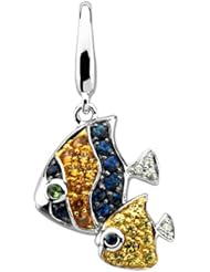 14K White Gold Sapphire and Diamond Fish Charm/Pendant -- LIFETIME WARRANTY