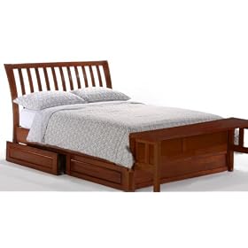 Nutmeg Eastern King Platform Bed w  Cherry Finish + 4-Drawer Set and Footboard Bench by Bunksnstuff