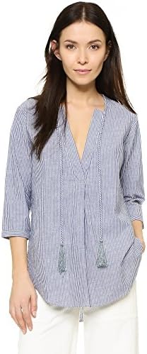 Shakuhachi Women's Stripe Chambray Kaftan Top, Blue-White, 8