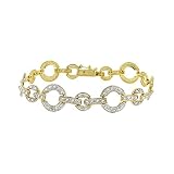 18K Gold Over Sterling Silver Diamond Accent Open Circle & Bar Link Bracelet