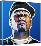 50 Cent - Pop Art Print (Multicolour; Blue Background) 30 x 30 x 2 cm Medium Square Deep Box Canvas