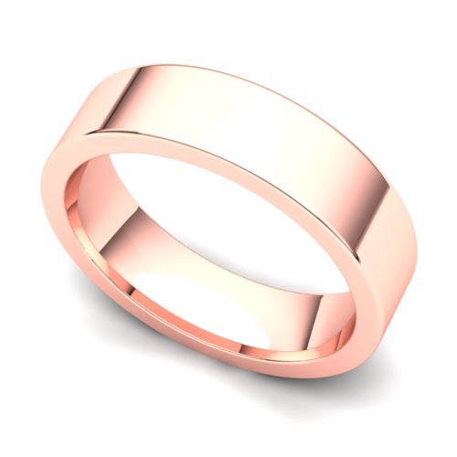 14k Rose Gold 5mm Classic Plain Flat Wedding Band Ring, 13.5