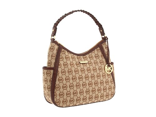 MICHAEL Michael Kors Monogram Whipped Large Top Zip Hobo Hobo Handbags - BG/Ebony/Mocha