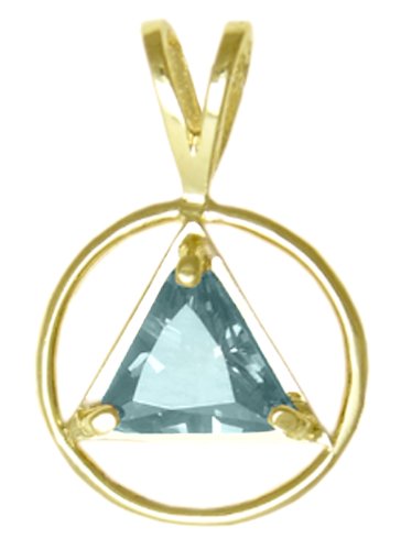 Alcoholics Anonymous Solid 14K Gold AA Symbol Birthstone Pendant, December Blue Zircon Color ,#564-1, 5/8