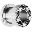0 Gauge Stainless Steel Black Clear Gem Screw Fit Tunnel