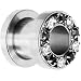 0 Gauge Stainless Steel Black Clear Gem Screw Fit Tunnel