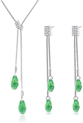 JXJALFQ Women's Wedding Jewelry Sets Made with Swarovski Elements Crystal Teardrop White Necklace Earring Set Bridesmaid Bride Jewellery (Light Green)