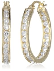 Sterling Silver Cubic Zirconia Medium Round Hoop Earrings