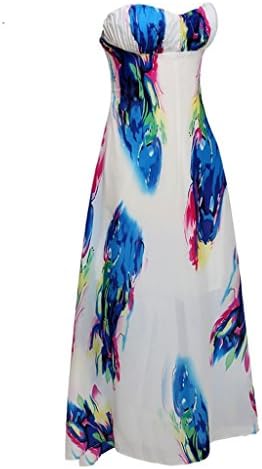 Ladies Chiffon Colorful Print Strapless Maxi Dress