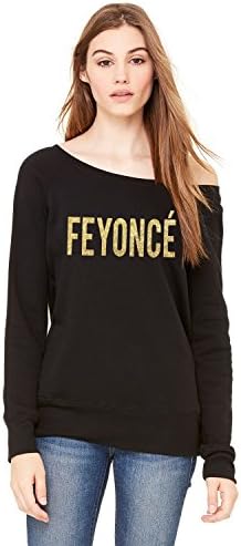 Feyonce Womens Off Shoulder Wideneck Fleece Black (Medium)